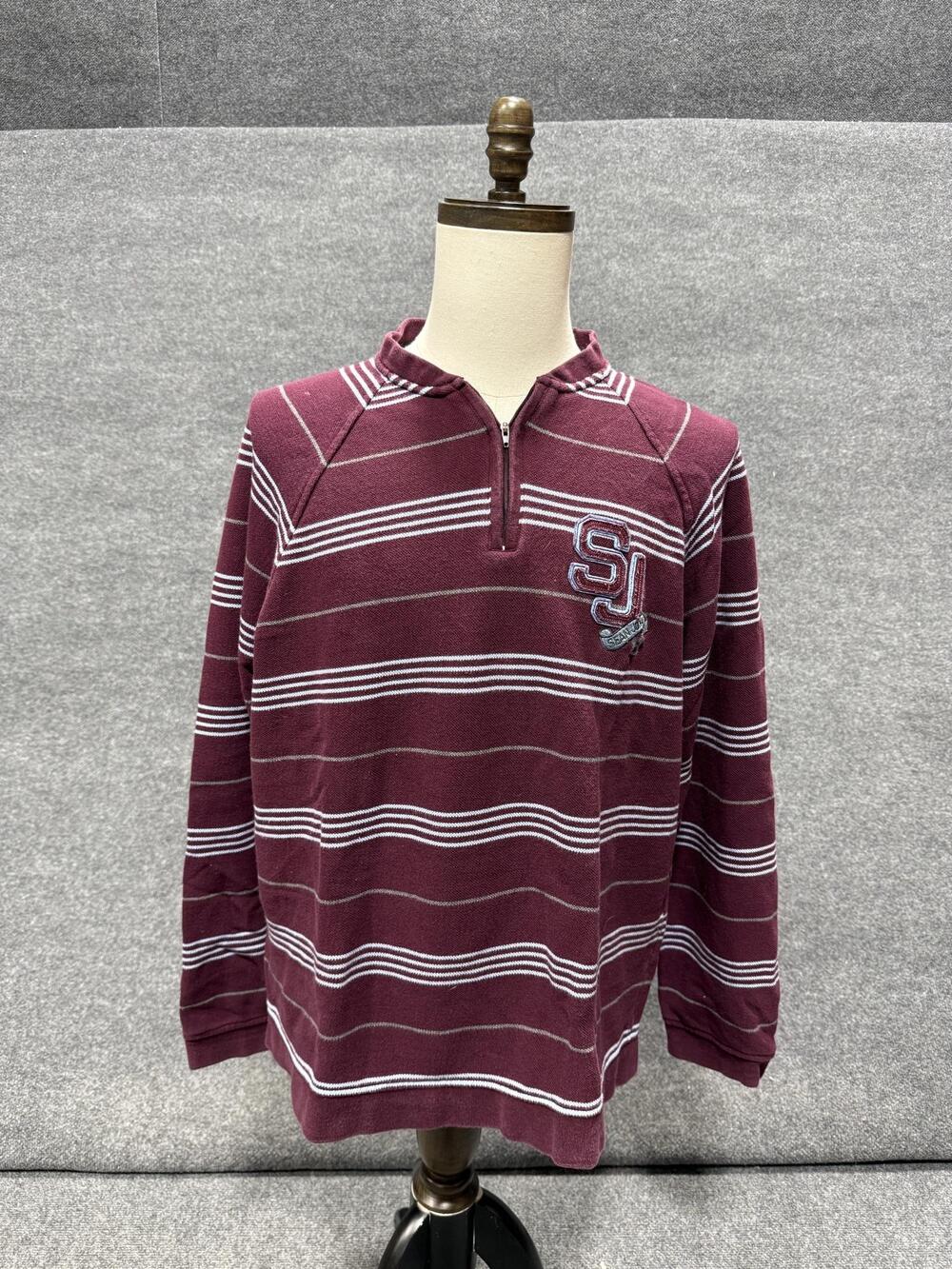 Sean John Sweater Mens XL Red Striped 1/4 Zip Mock Neck Long Sleeve Top